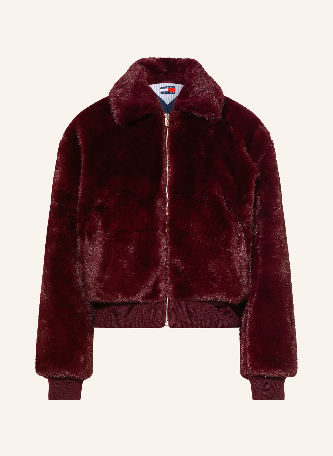 TOMMY JEANS Jachetă din blană artificială: ROȘU ÎNCHIS