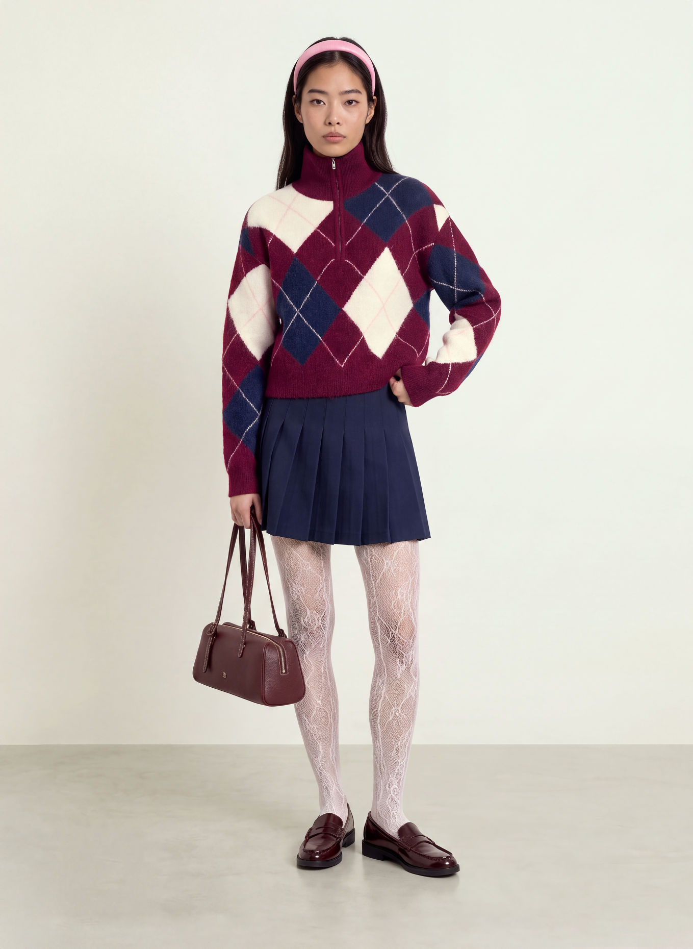 TOMMY JEANS Alpaca-blend half-zip sweater: DARK PURPLE / DARK BLUE / WHITE