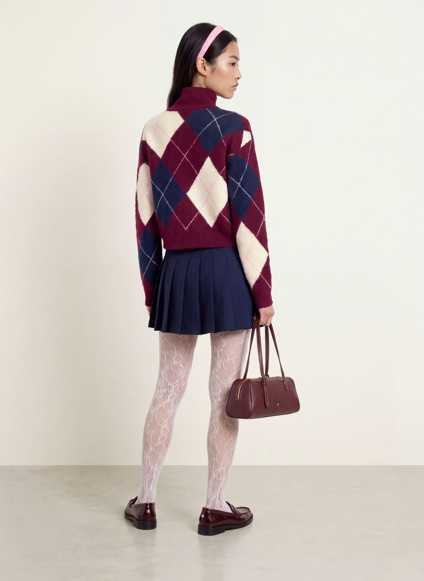 TOMMY JEANS Alpaca-blend half-zip sweater: DARK PURPLE / DARK BLUE / WHITE