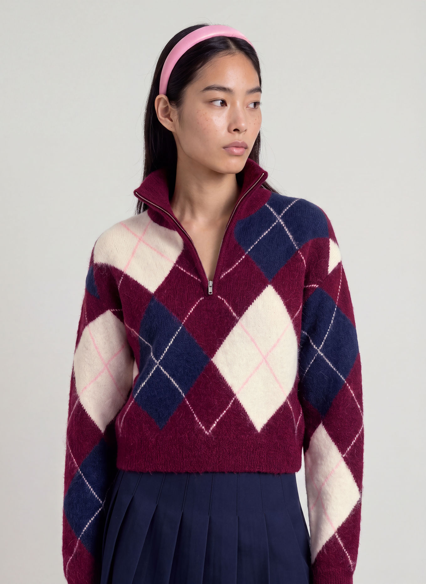 TOMMY JEANS Alpaca-blend half-zip sweater: DARK PURPLE / DARK BLUE / WHITE