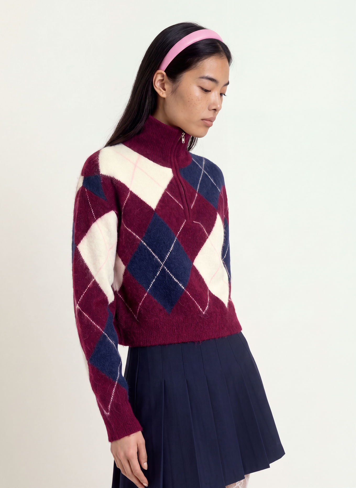 TOMMY JEANS Alpaca-blend half-zip sweater: DARK PURPLE / DARK BLUE / WHITE