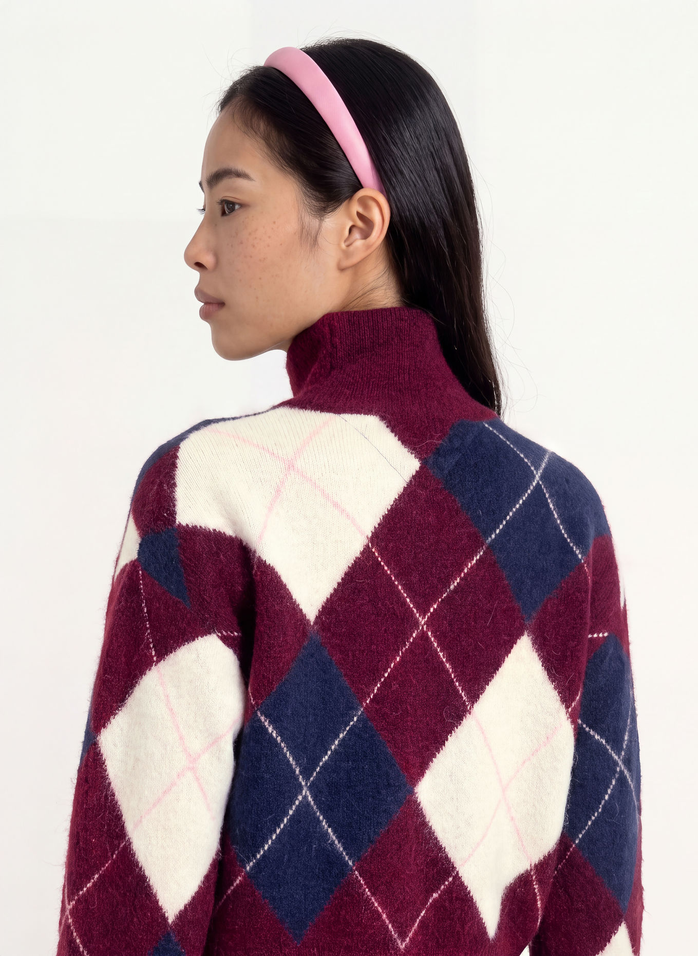 TOMMY JEANS Alpaca-blend half-zip sweater: DARK PURPLE / DARK BLUE / WHITE