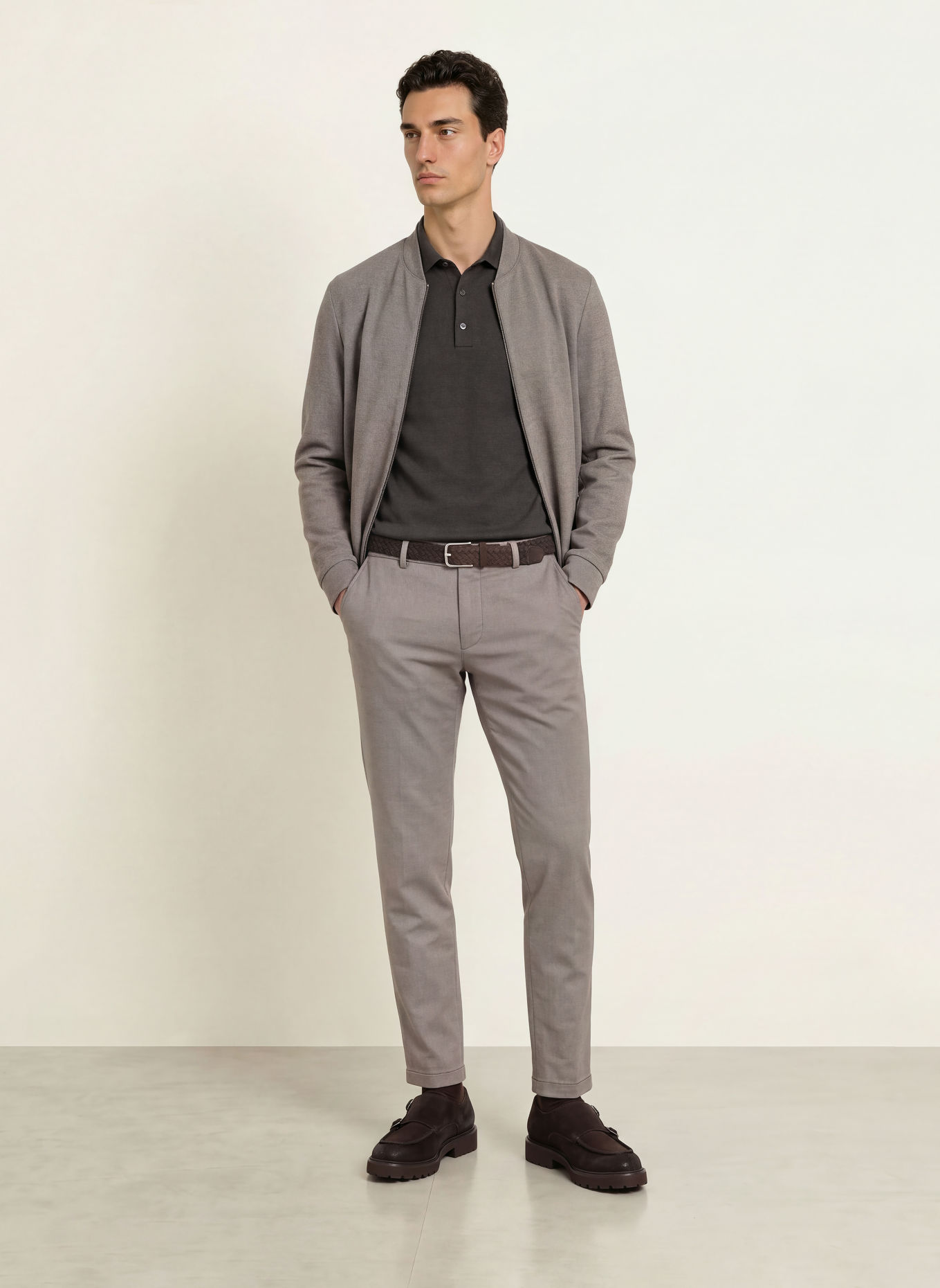 PROFUOMO Gebreid poloshirt: MARRON FONCÉ