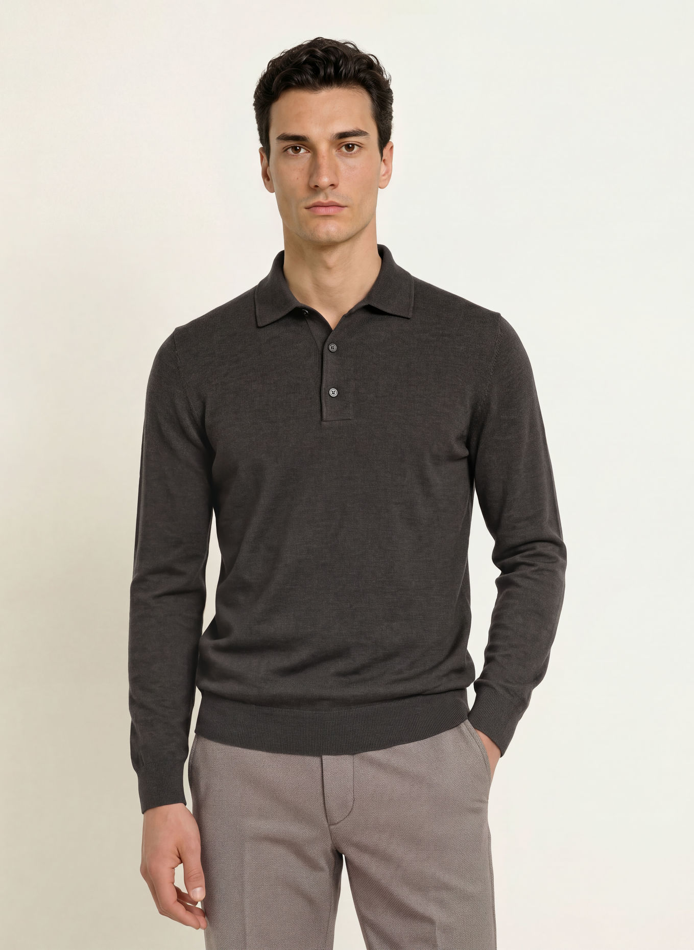 PROFUOMO Gebreid poloshirt: MARRON FONCÉ
