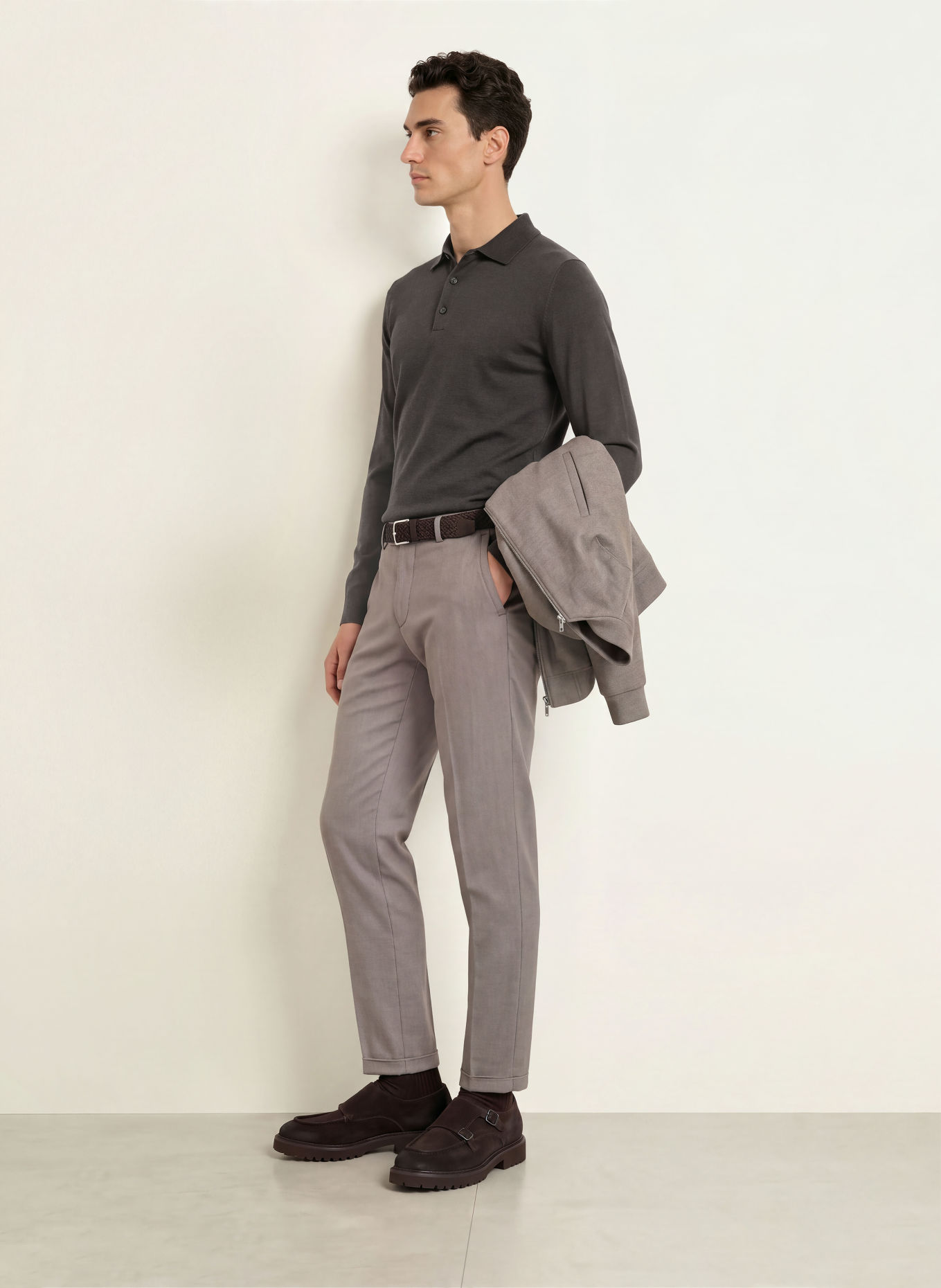 PROFUOMO Gebreid poloshirt: MARRON FONCÉ