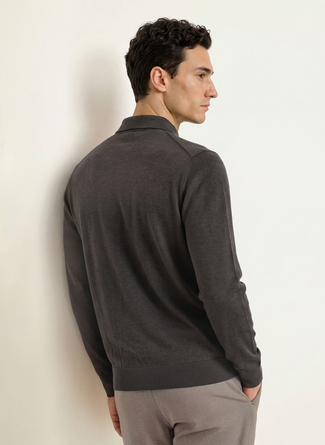 PROFUOMO Gebreid poloshirt: MARRON FONCÉ