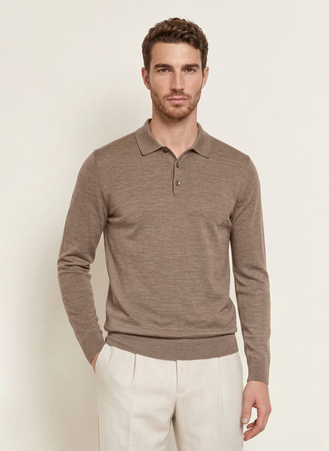 PROFUOMO Gebreid poloshirt: BRUIN