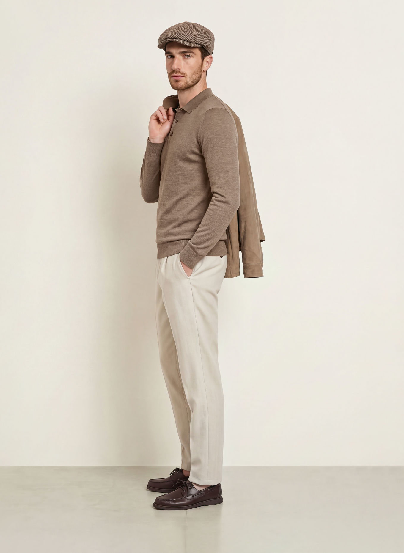 PROFUOMO Gebreid poloshirt: BRUIN