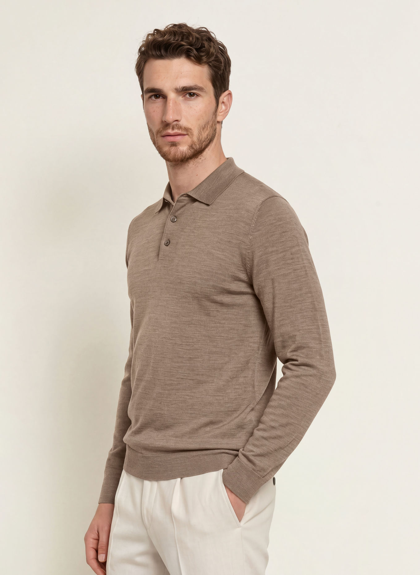 PROFUOMO Gebreid poloshirt: BRUIN