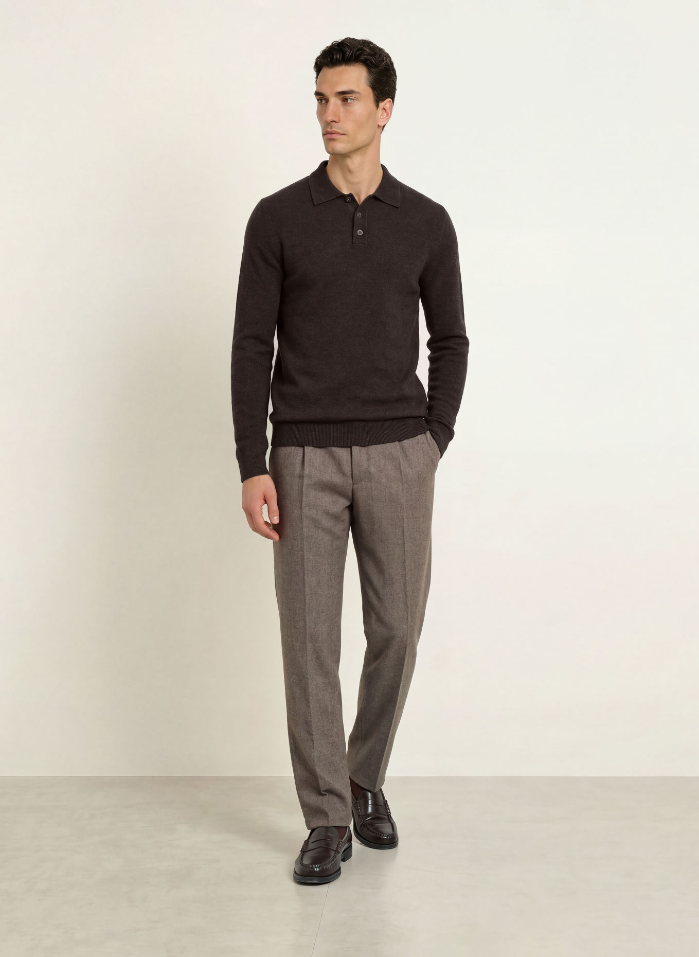 PROFUOMO Knit polo shirt: DARK BROWN