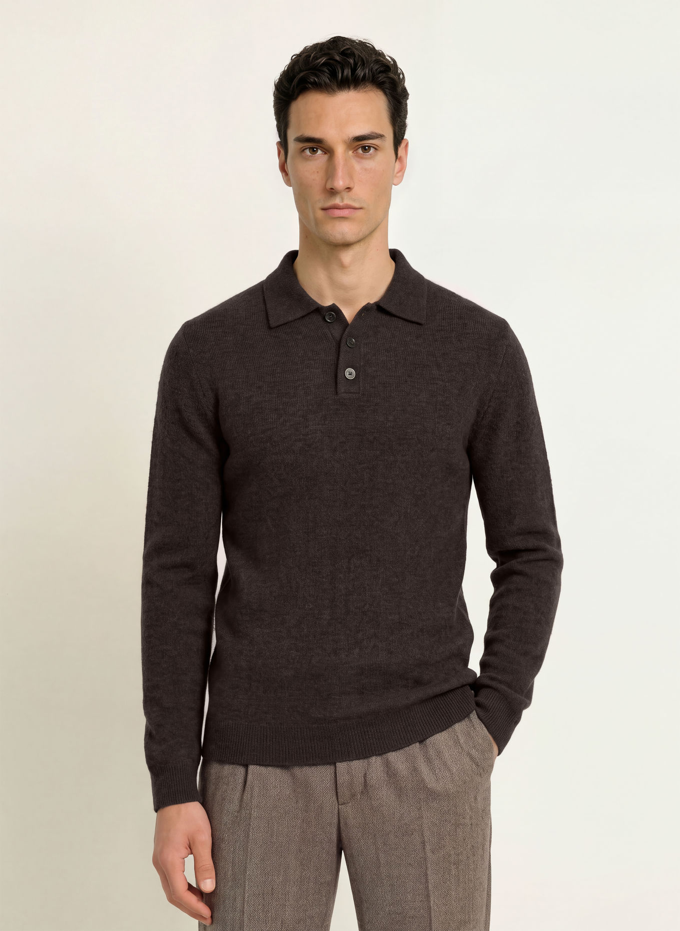 PROFUOMO Knit polo shirt: DARK BROWN