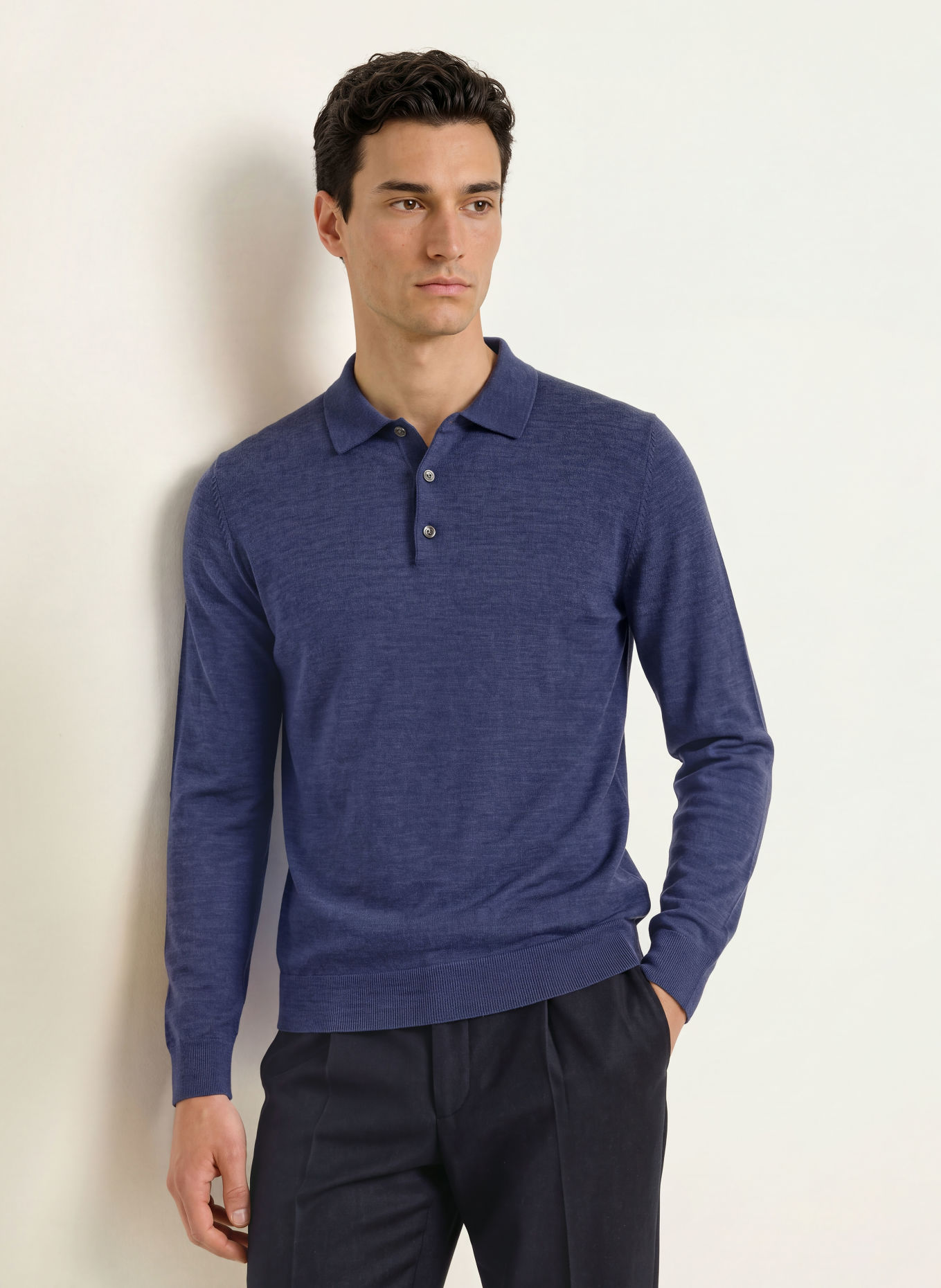PROFUOMO Gebreid poloshirt: BLAUW