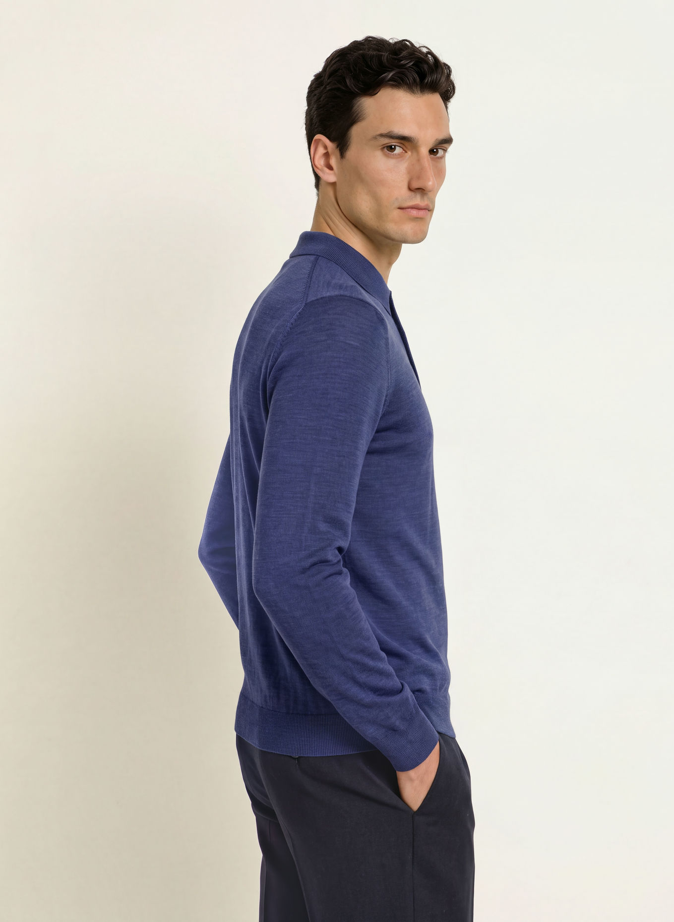 PROFUOMO Gebreid poloshirt: BLAUW