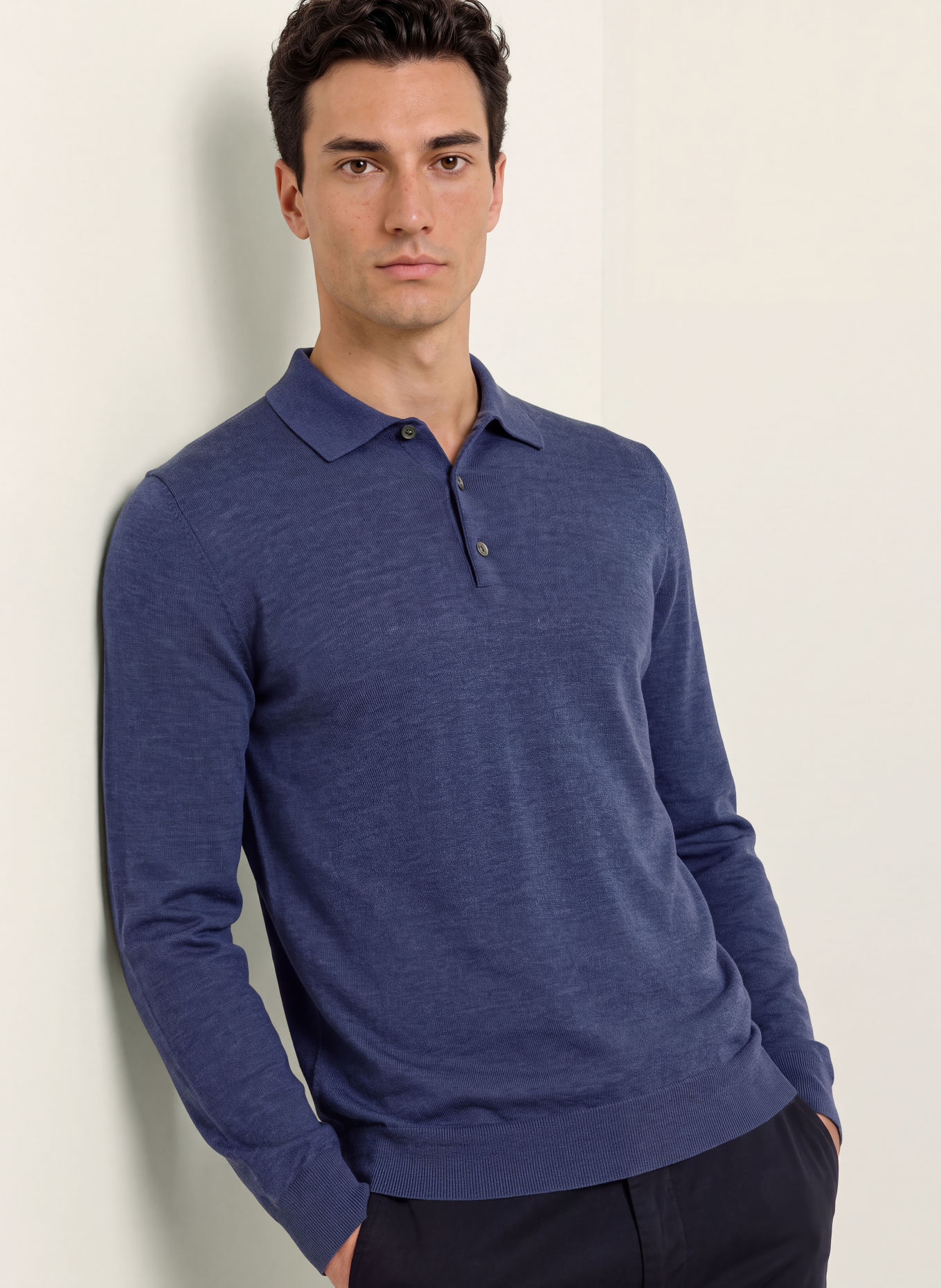 PROFUOMO Gebreid poloshirt: BLAUW