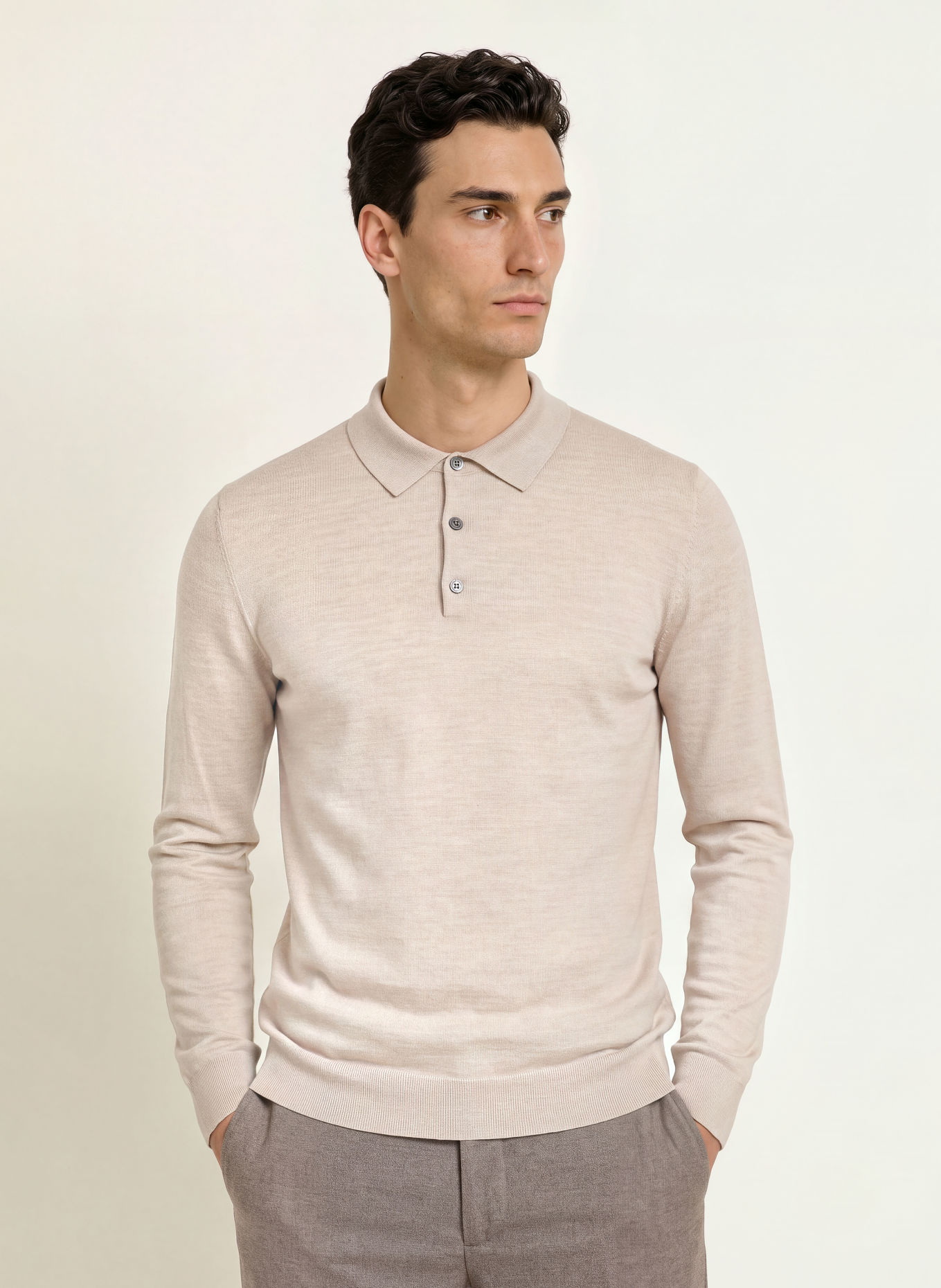 PROFUOMO Gebreid poloshirt: BEIGE