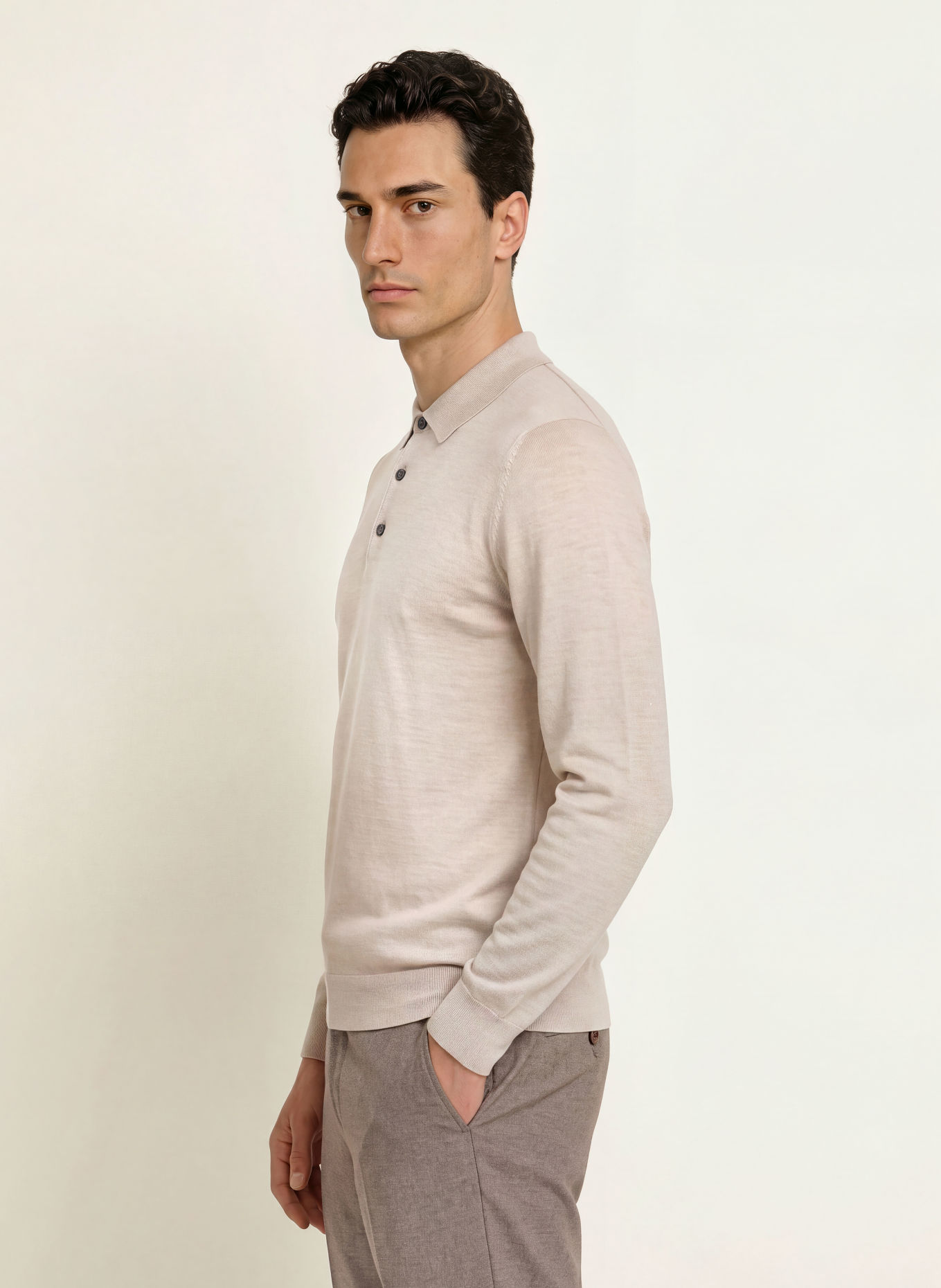 PROFUOMO Gebreid poloshirt: BEIGE