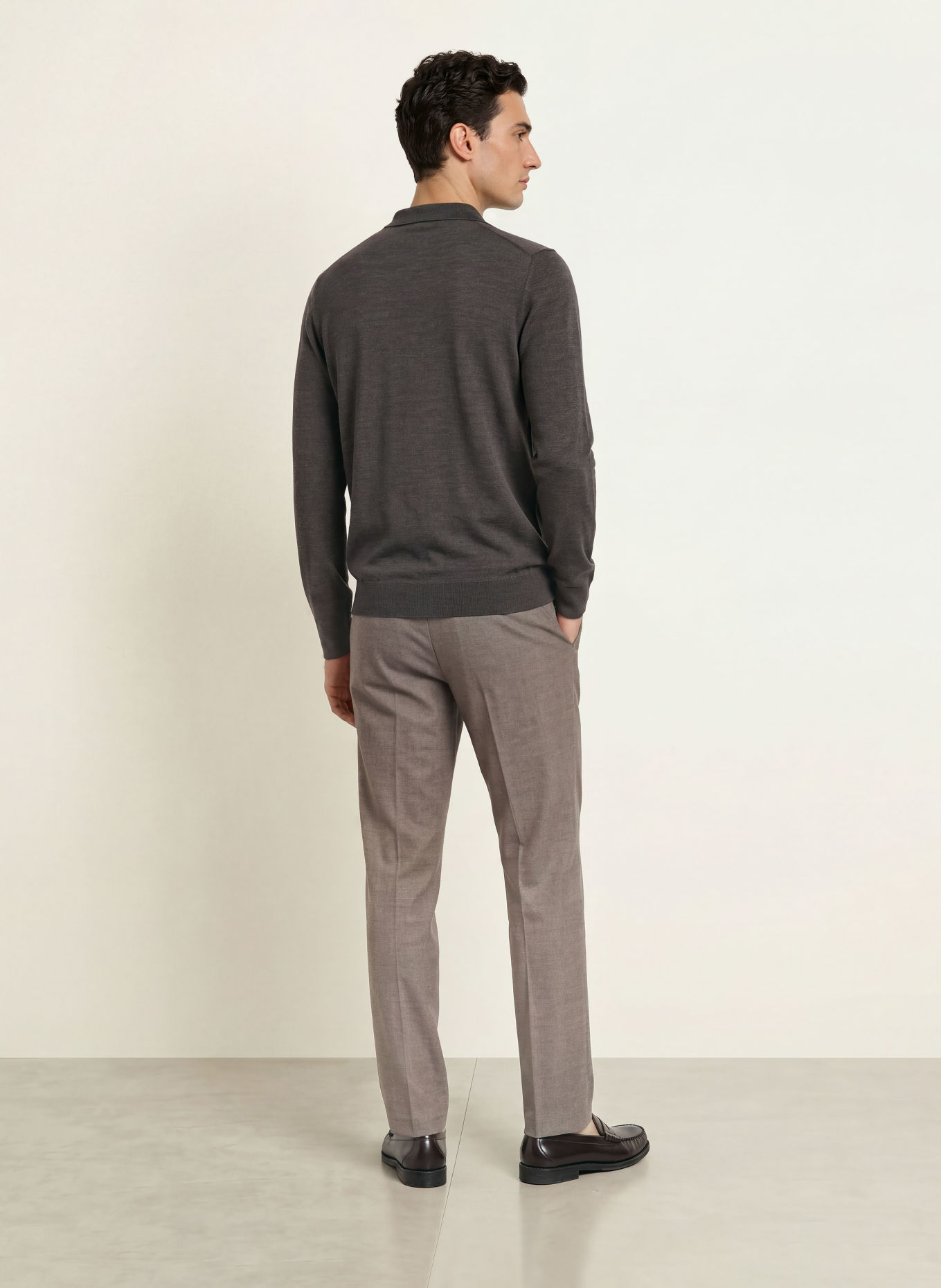 PROFUOMO Gebreid poloshirt: MARRON FONCÉ