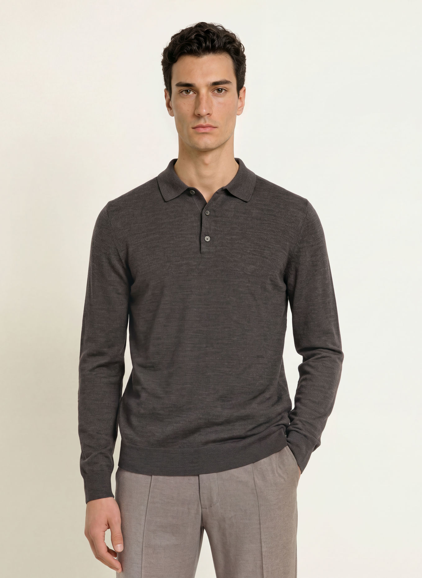 PROFUOMO Gebreid poloshirt: MARRON FONCÉ