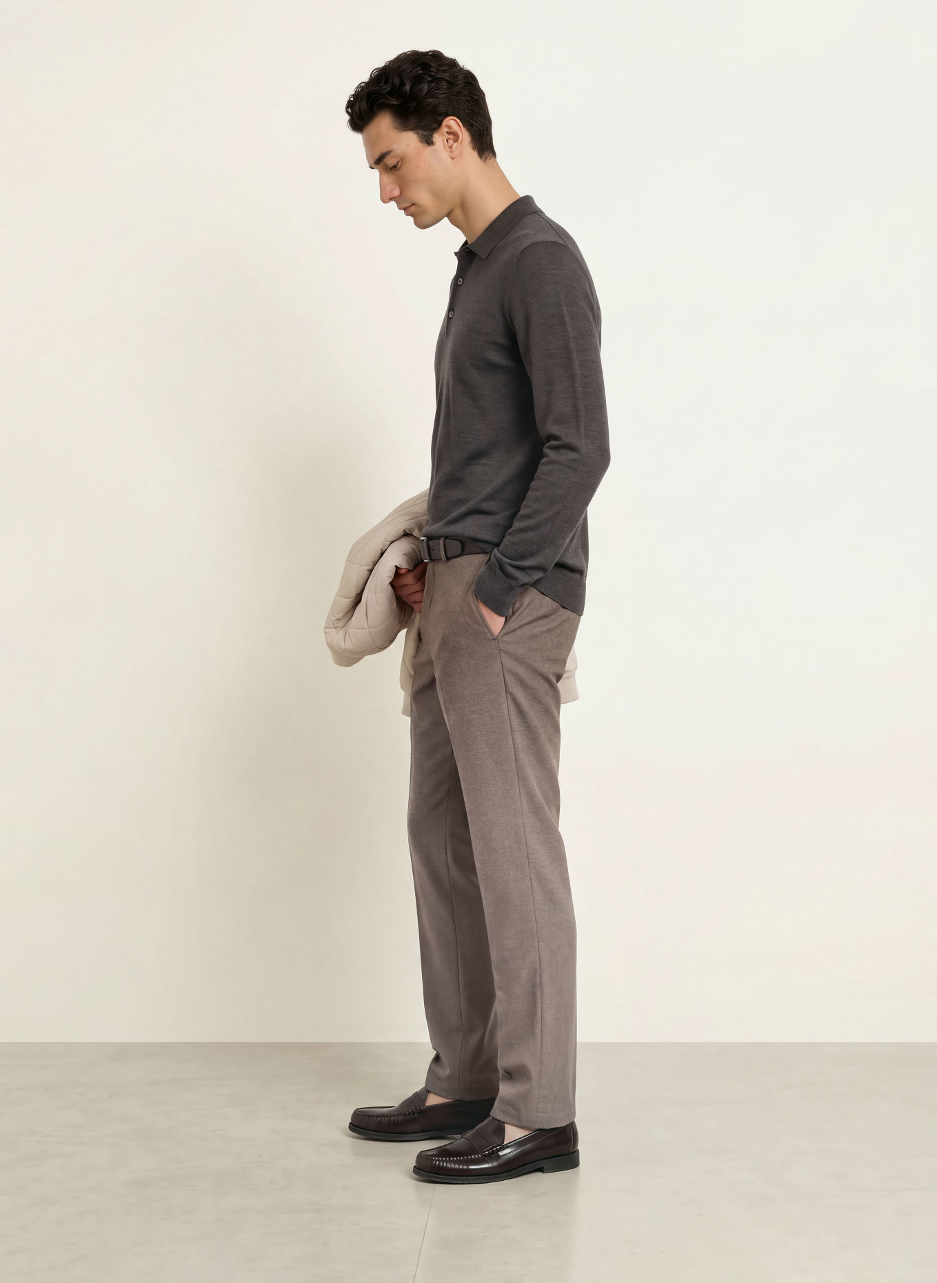 PROFUOMO Gebreid poloshirt: MARRON FONCÉ