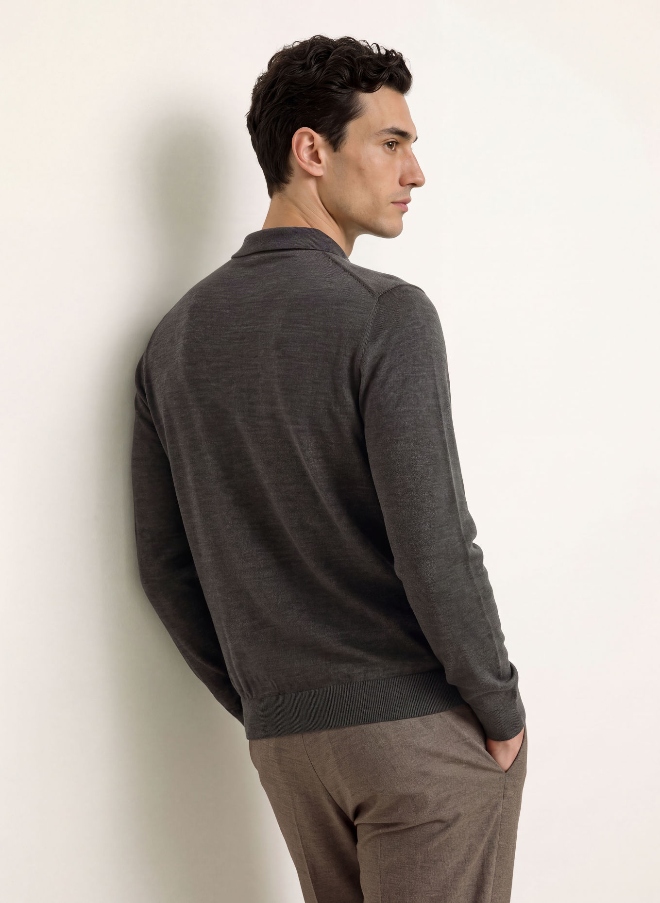 PROFUOMO Gebreid poloshirt: MARRON FONCÉ
