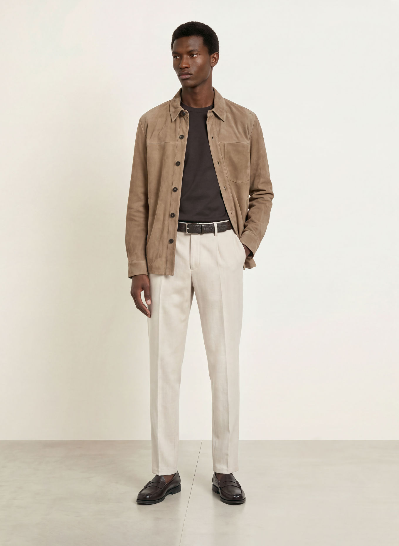 PROFUOMO Surchemise en cuir, coupe classique: TAUPE