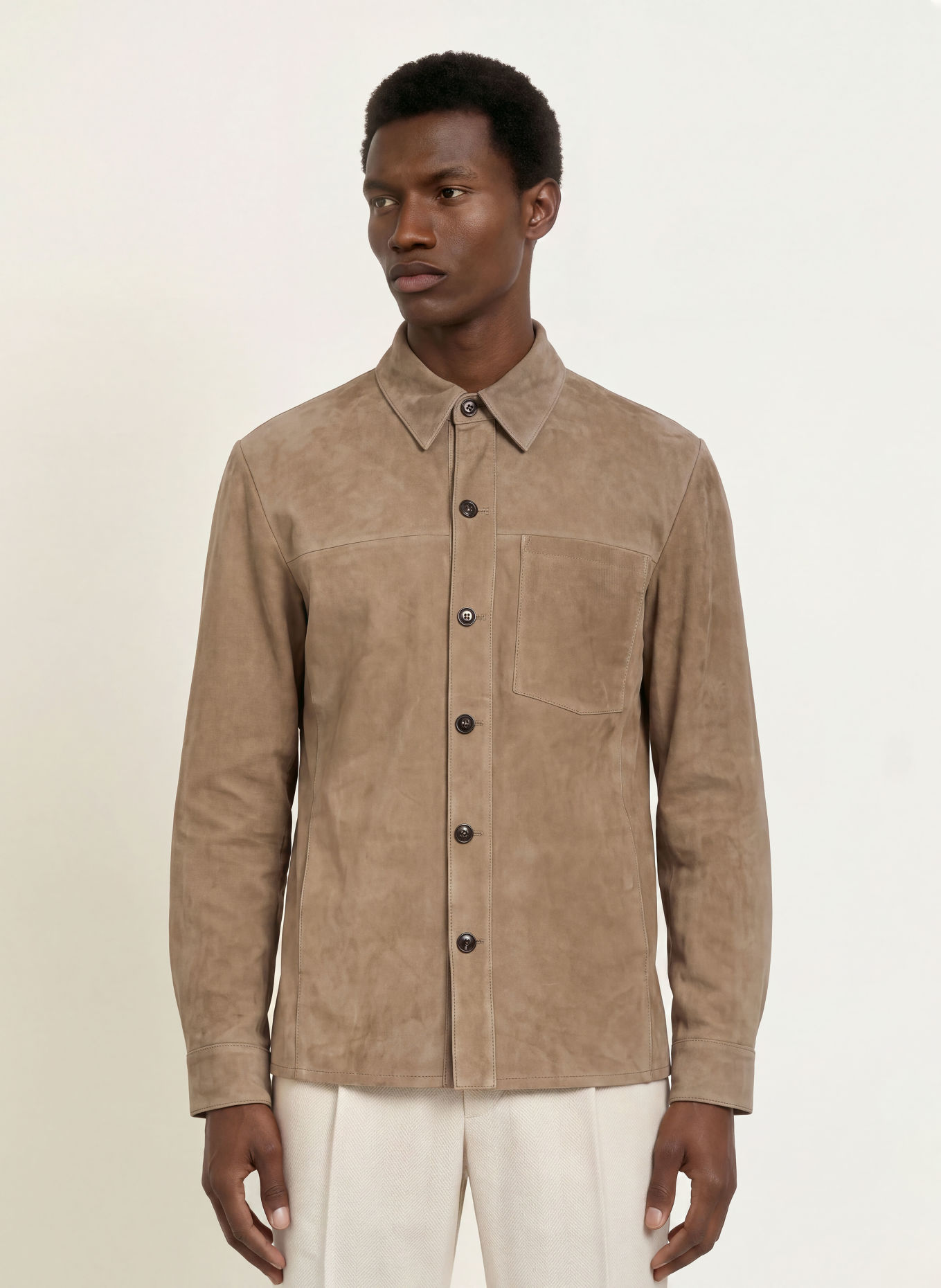 PROFUOMO Surchemise en cuir, coupe classique: TAUPE