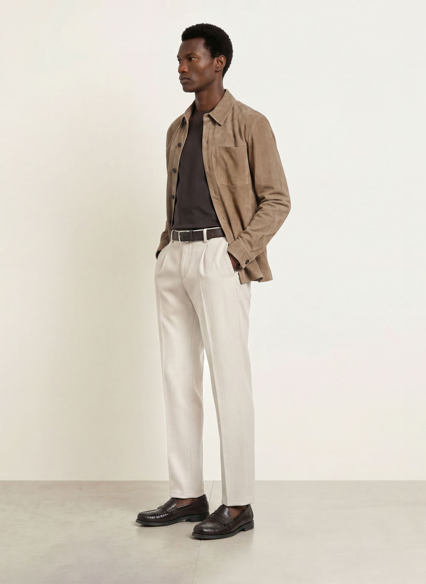 PROFUOMO Surchemise en cuir, coupe classique: TAUPE