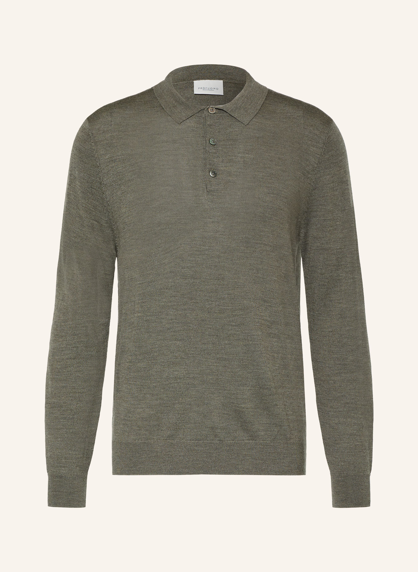 PROFUOMO Gebreid poloshirt van merinowol: KAKI