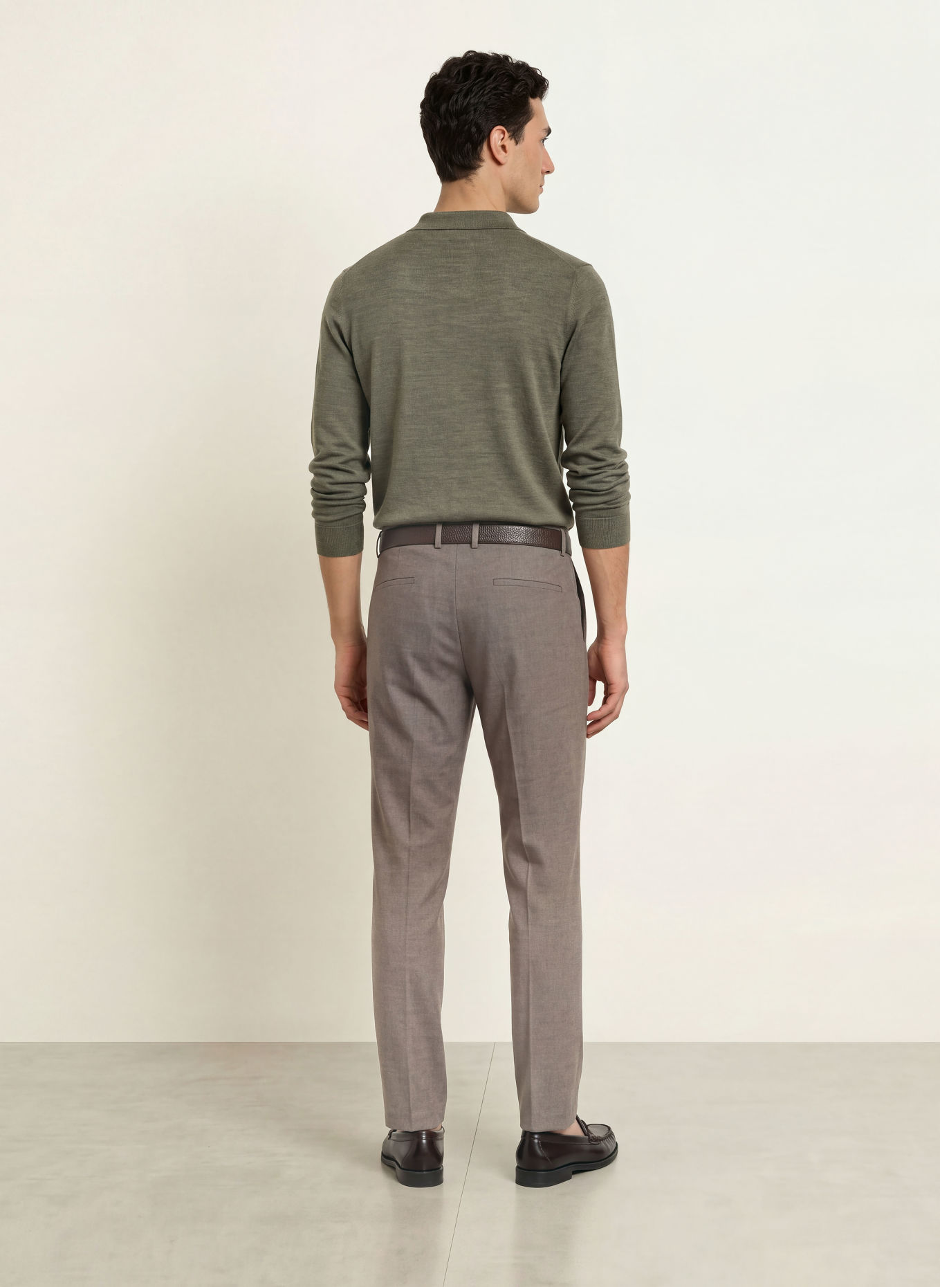 PROFUOMO Gebreid poloshirt van merinowol: KAKI