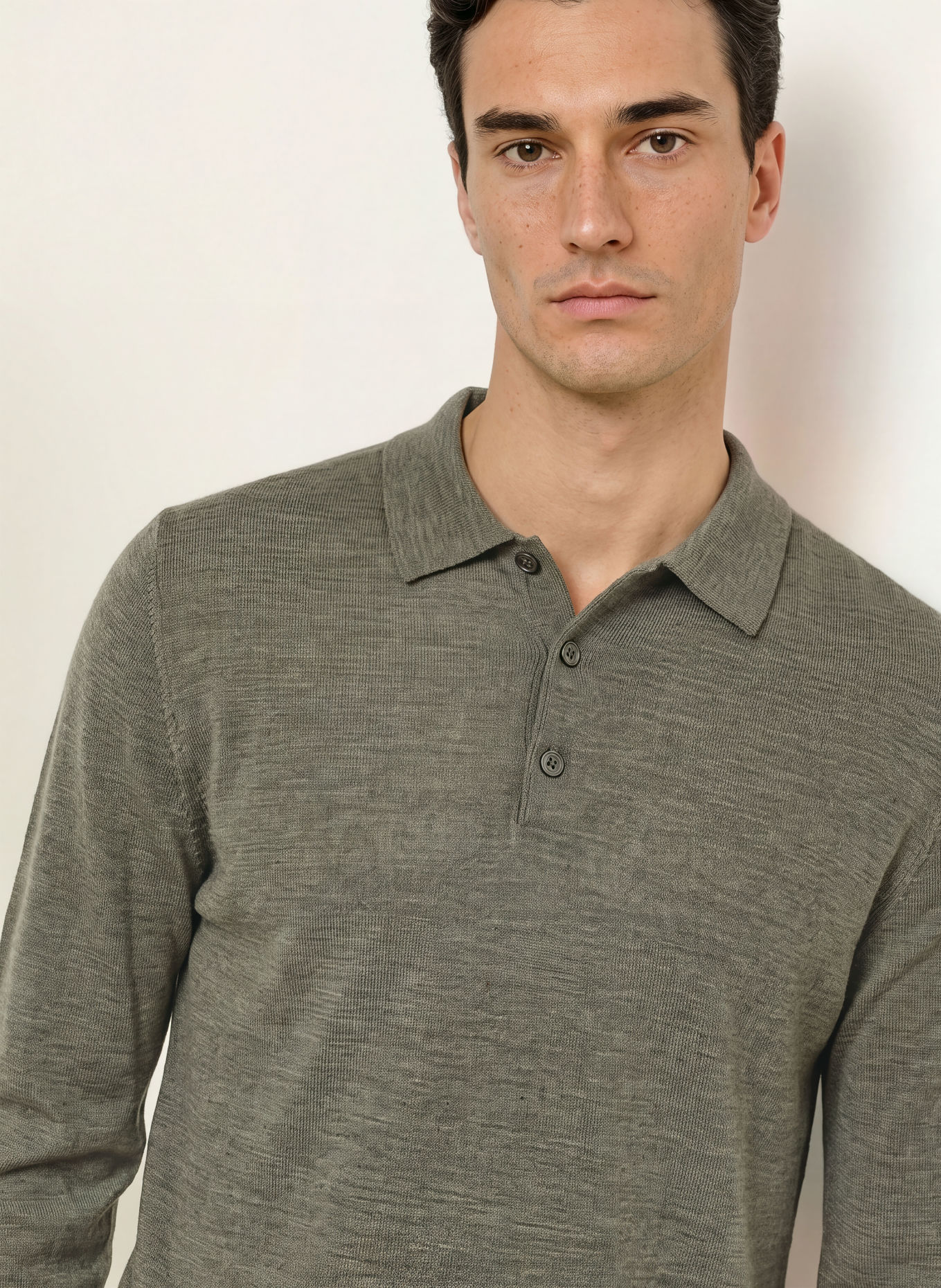 PROFUOMO Gebreid poloshirt van merinowol: KAKI