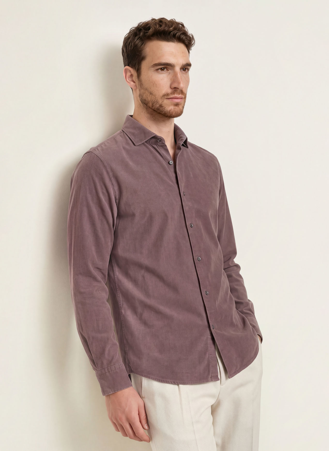PROFUOMO Chemise en velours côtelé, coupe décontractée: LILAS
