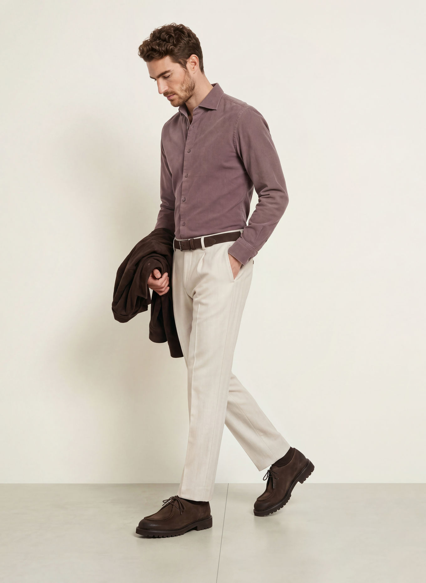 PROFUOMO Chemise en velours côtelé, coupe décontractée: LILAS