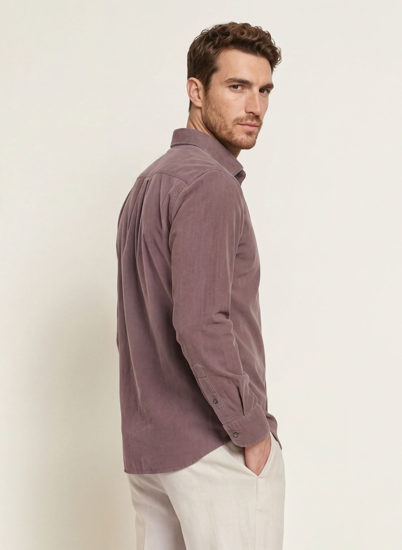 PROFUOMO Chemise en velours côtelé, coupe décontractée: LILAS