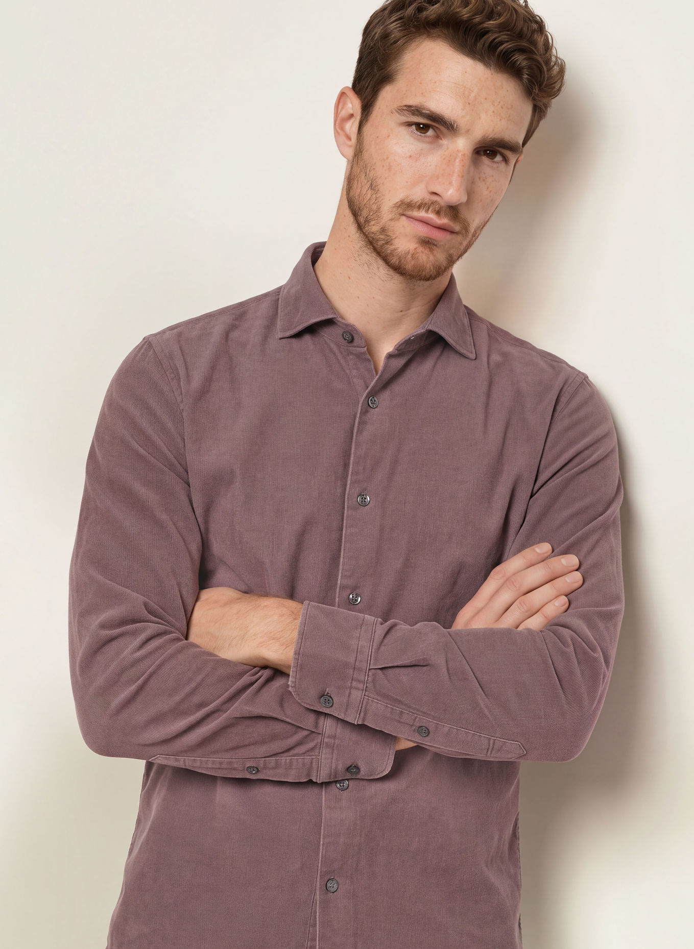 PROFUOMO Chemise en velours côtelé, coupe décontractée: LILAS