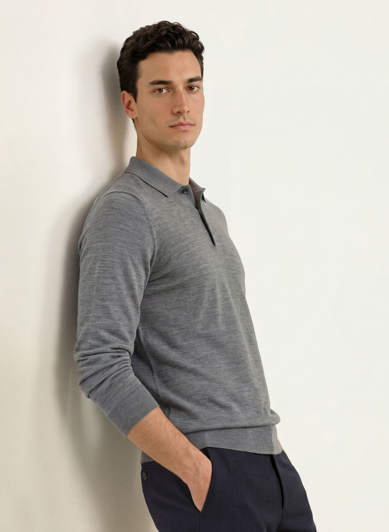 PROFUOMO Gebreid poloshirt: GRIJS