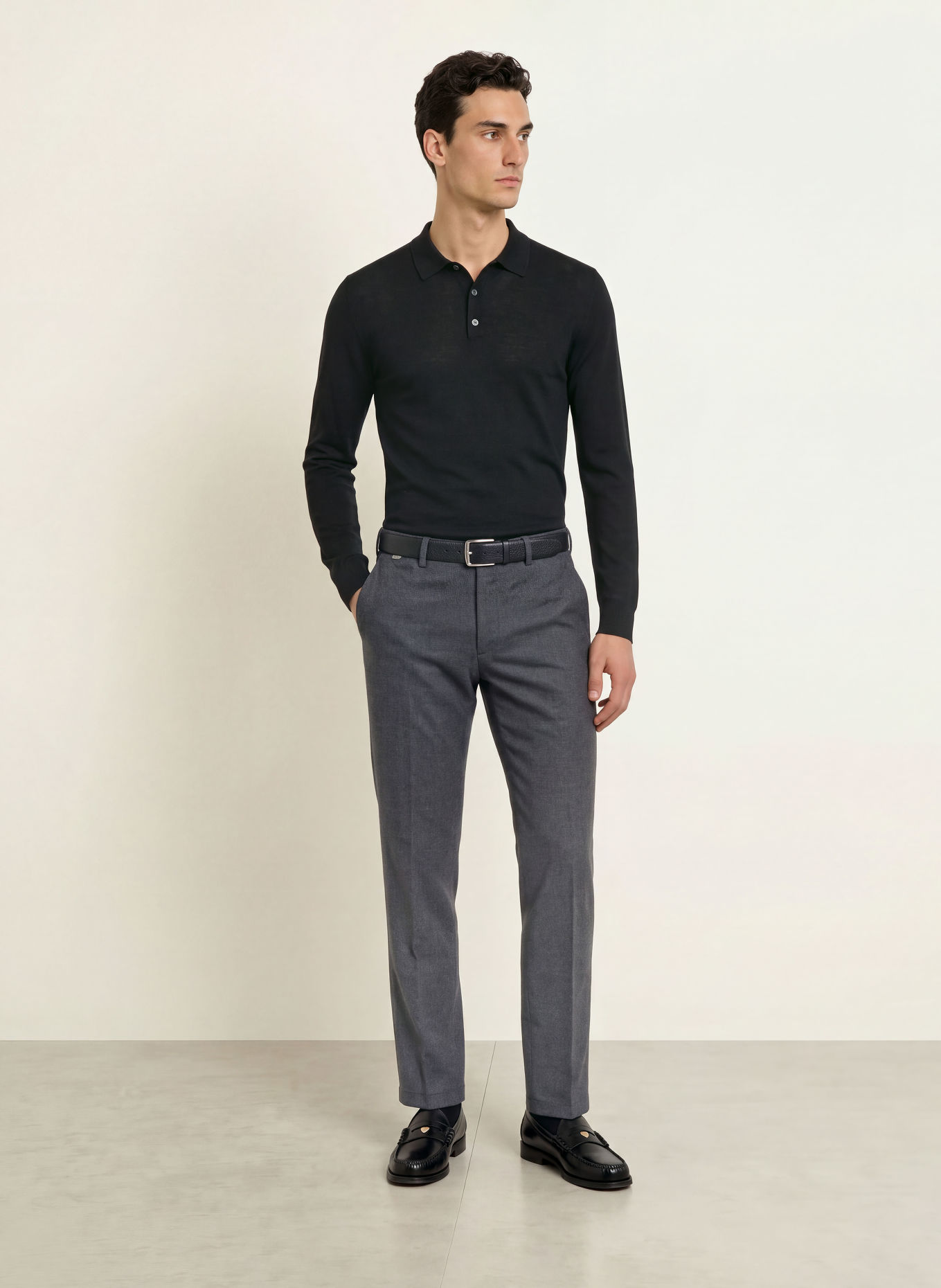 PROFUOMO Gebreid poloshirt: ZWART