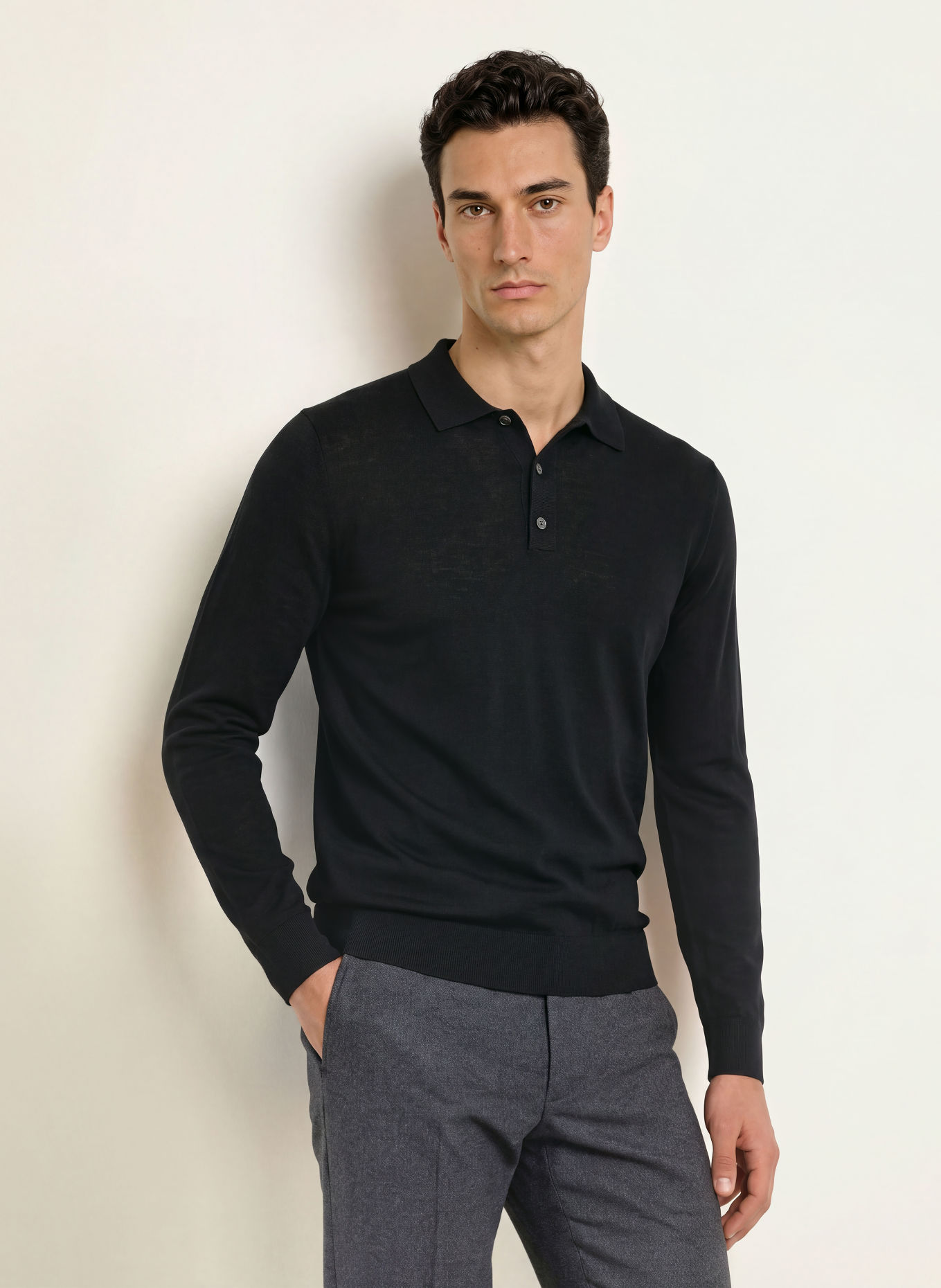 PROFUOMO Gebreid poloshirt: ZWART