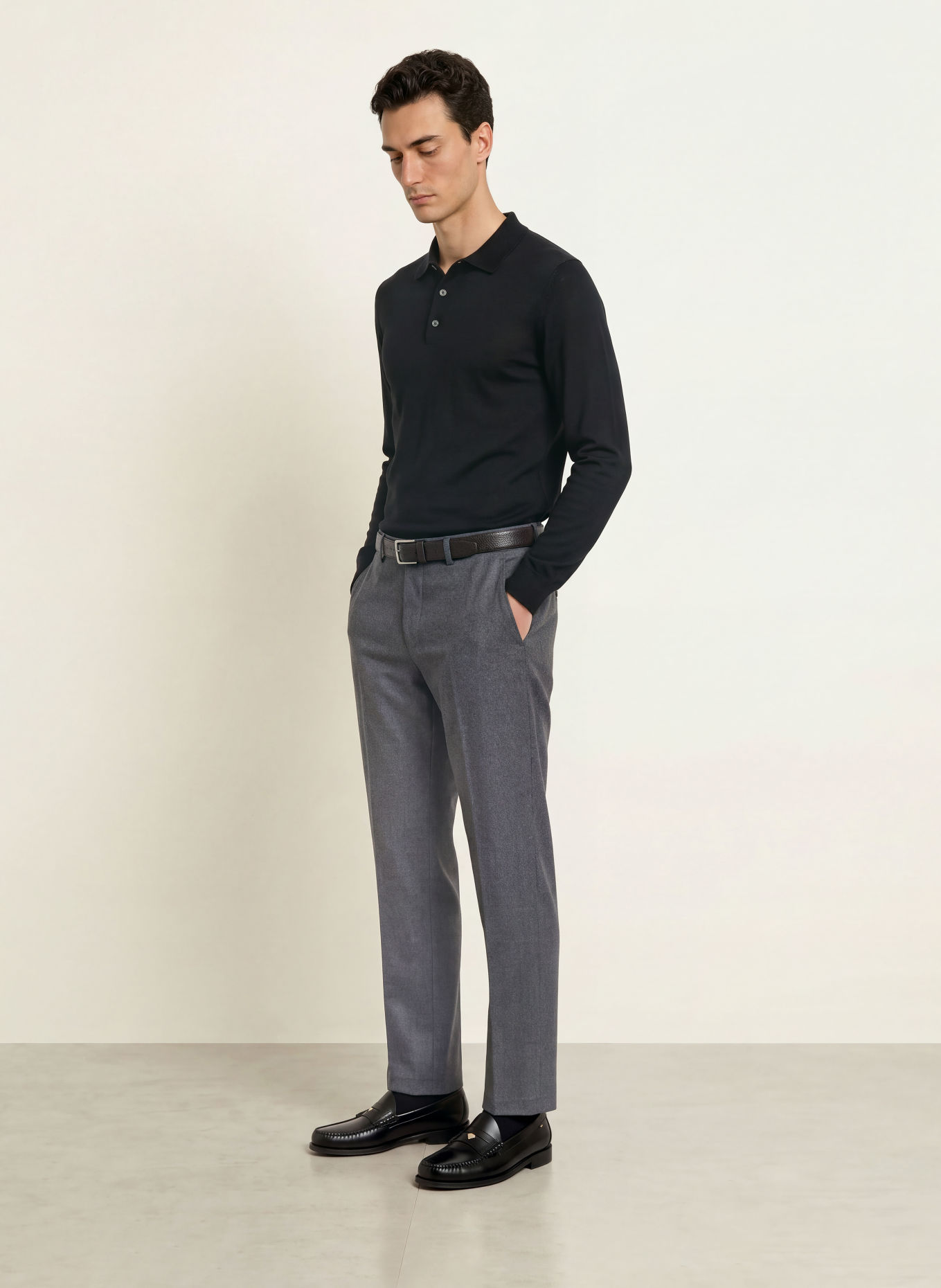 PROFUOMO Gebreid poloshirt: ZWART
