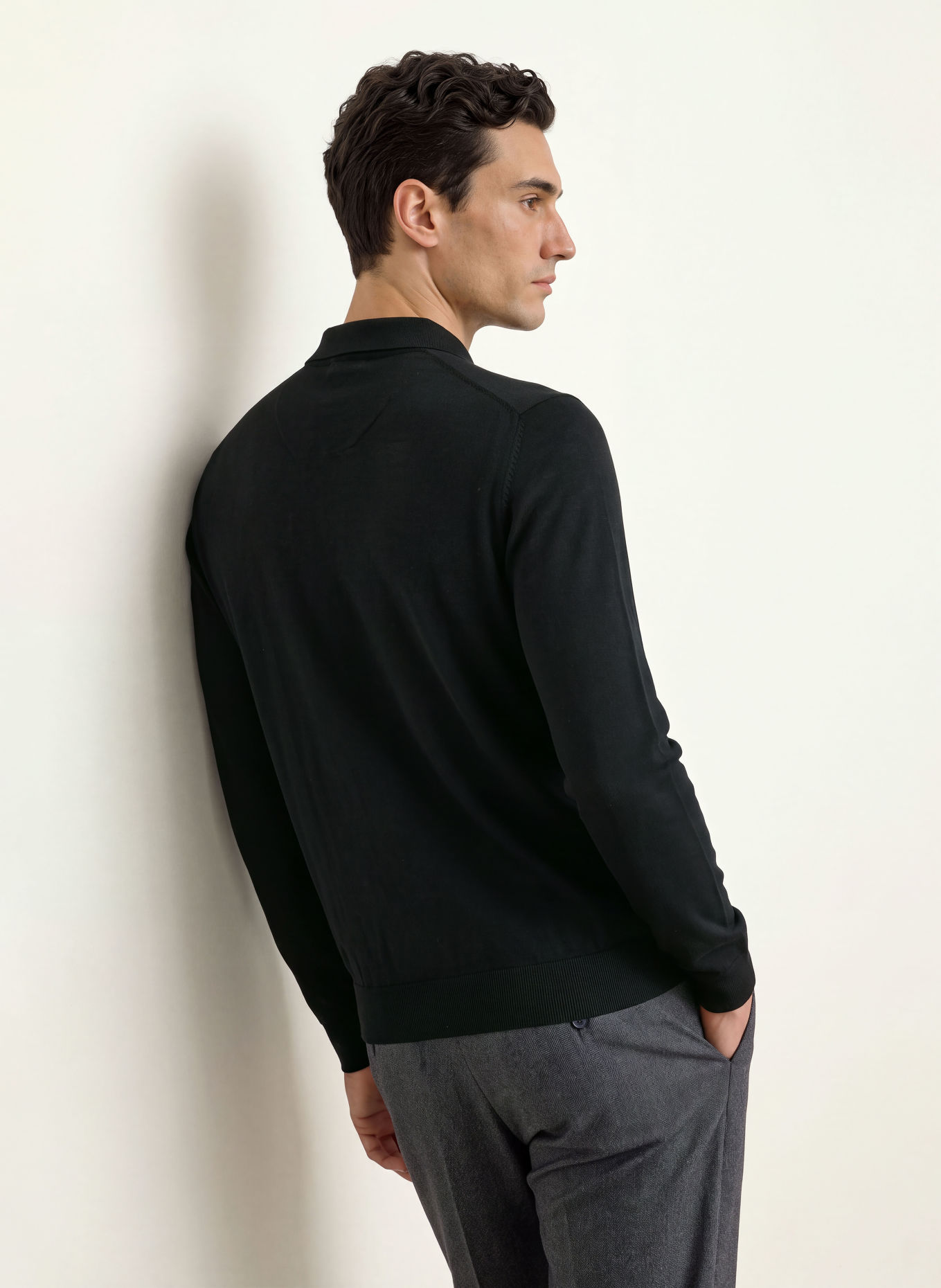 PROFUOMO Gebreid poloshirt: ZWART