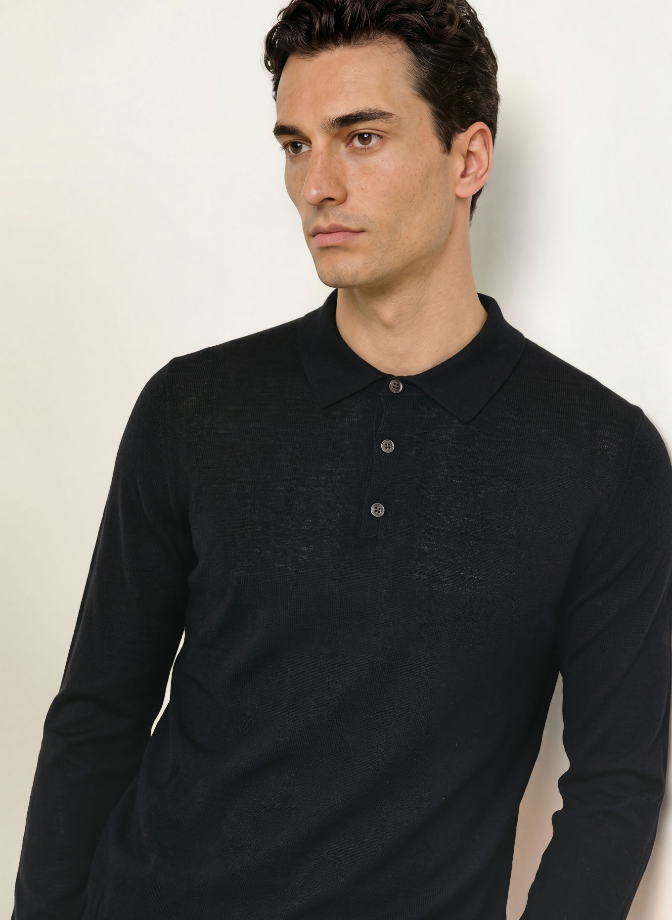 PROFUOMO Gebreid poloshirt: ZWART