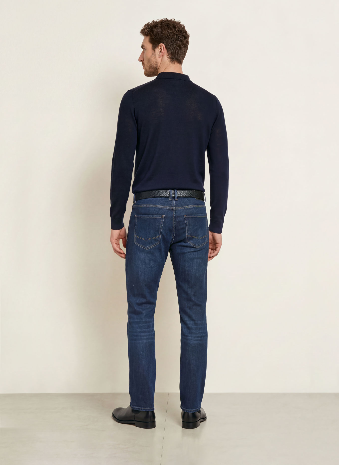 PROFUOMO Gebreid poloshirt: DONKERBLAUW