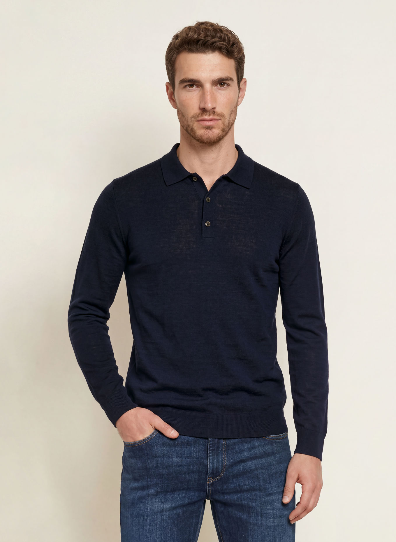 PROFUOMO Gebreid poloshirt: DONKERBLAUW
