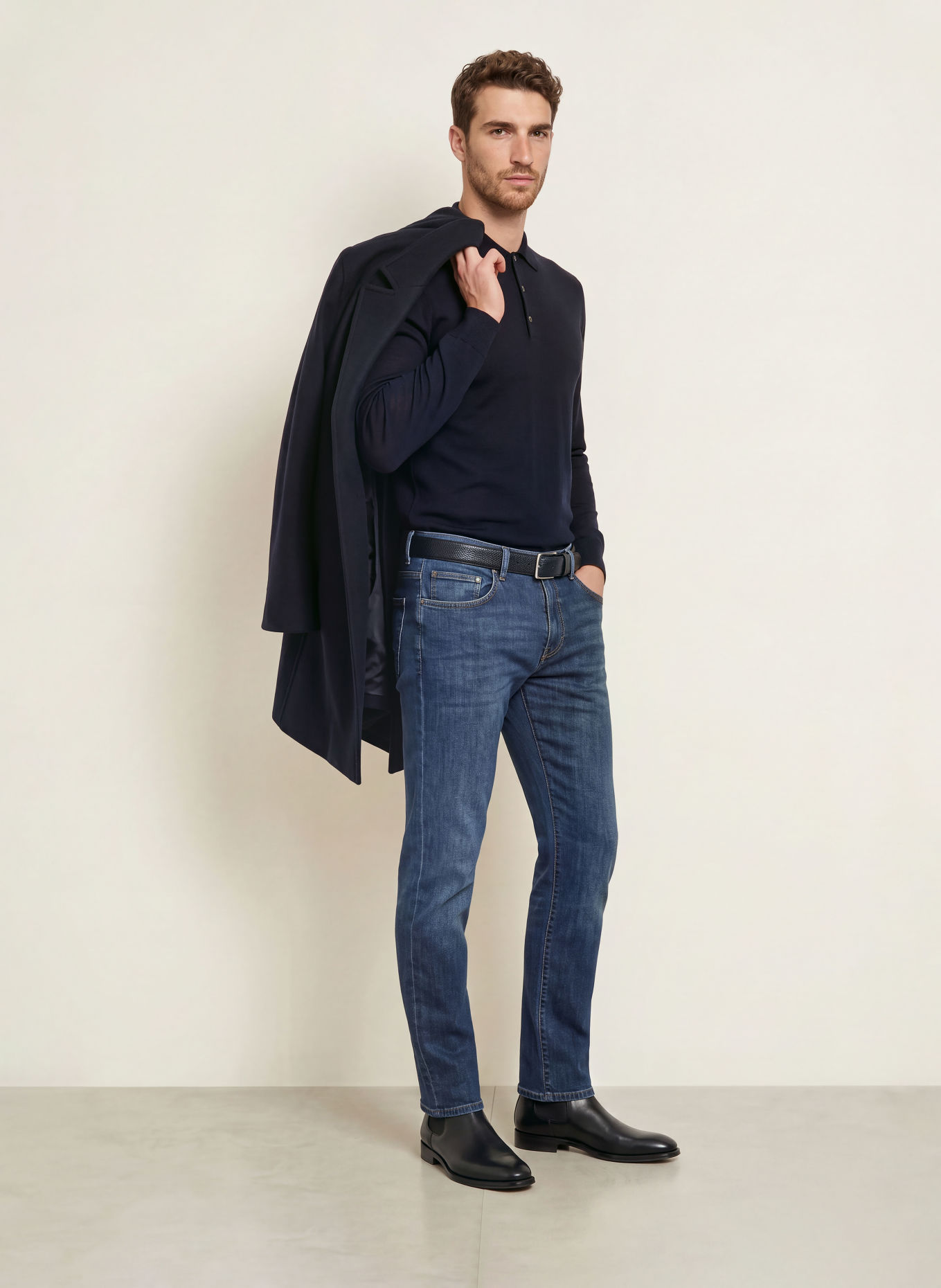 PROFUOMO Gebreid poloshirt: DONKERBLAUW