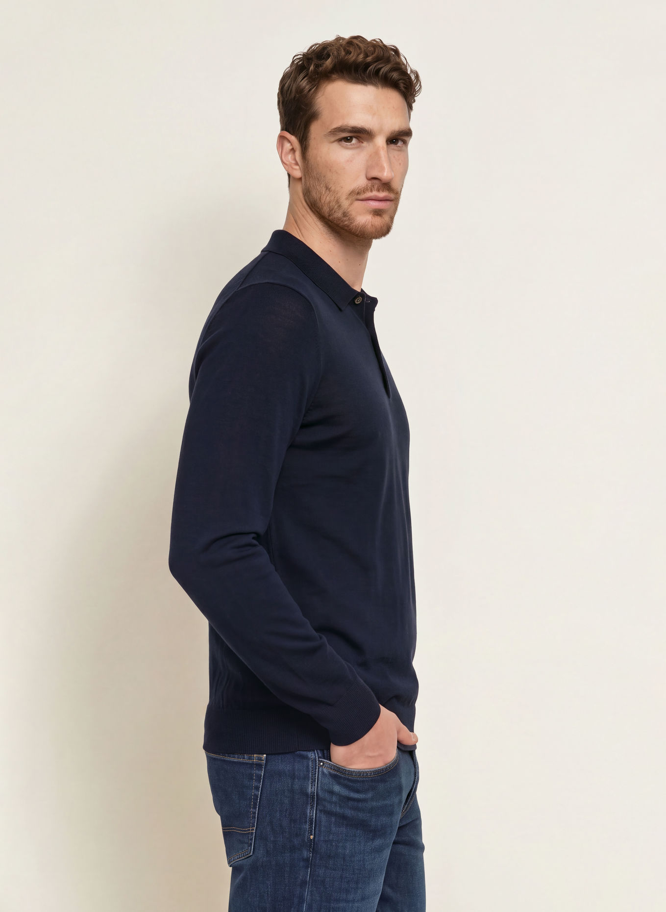 PROFUOMO Gebreid poloshirt: DONKERBLAUW