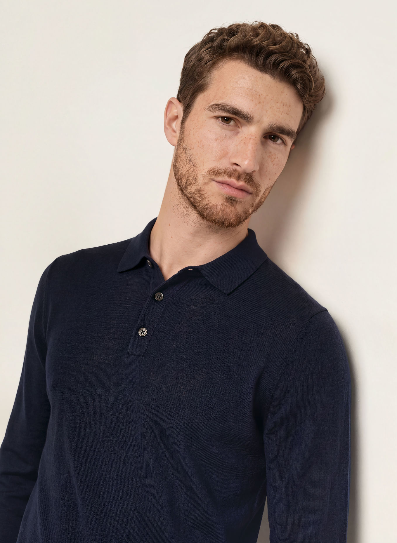PROFUOMO Gebreid poloshirt: DONKERBLAUW