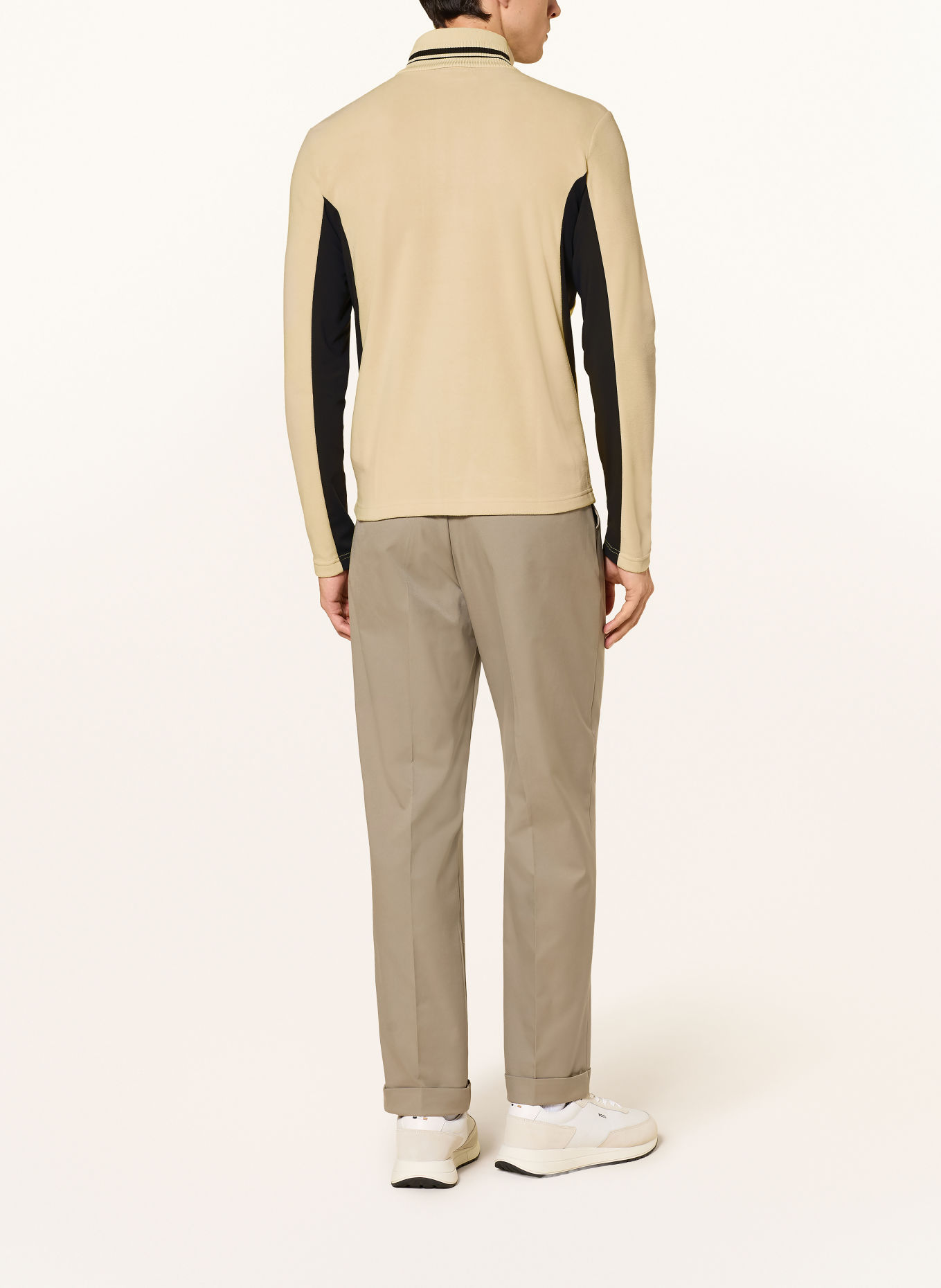 BOGNER Fleecetrui met halve rits HARVEY: BEIGE / ZWART