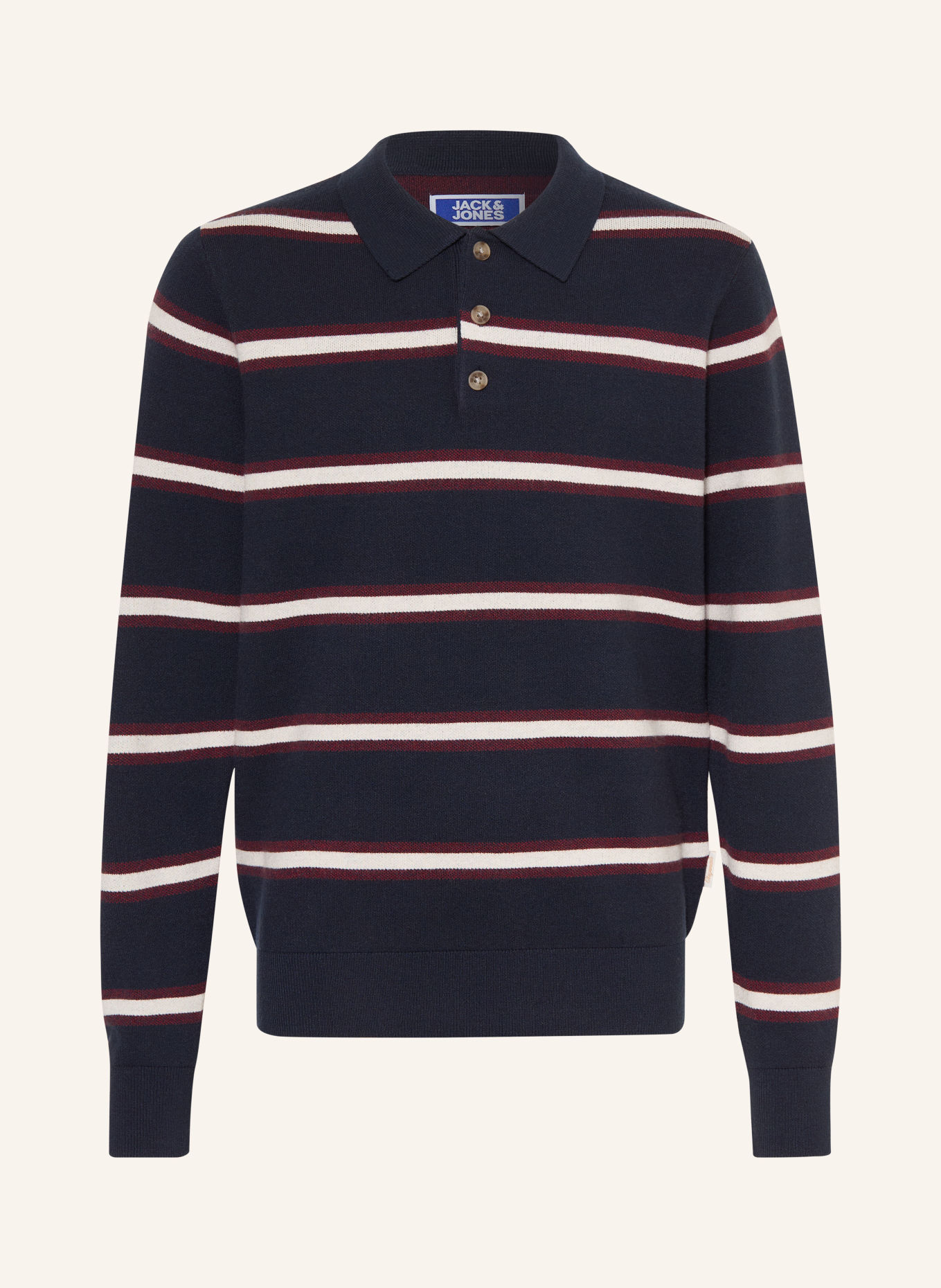 JACK&JONES Strick-Poloshirt: DUNKELBLAU / BRAUN / WEISS
