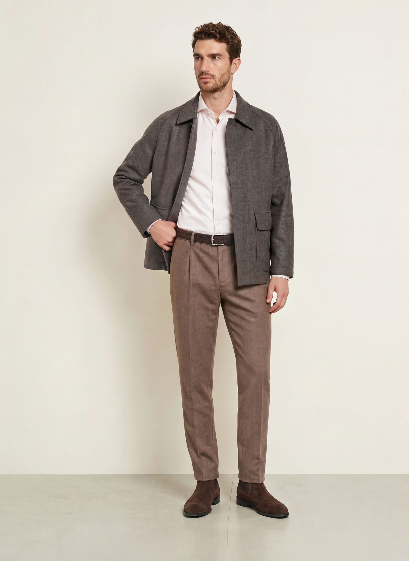 FINAMORE 1925 Flanellhemd TOKYO SERGIO Slim Fit: ECRU