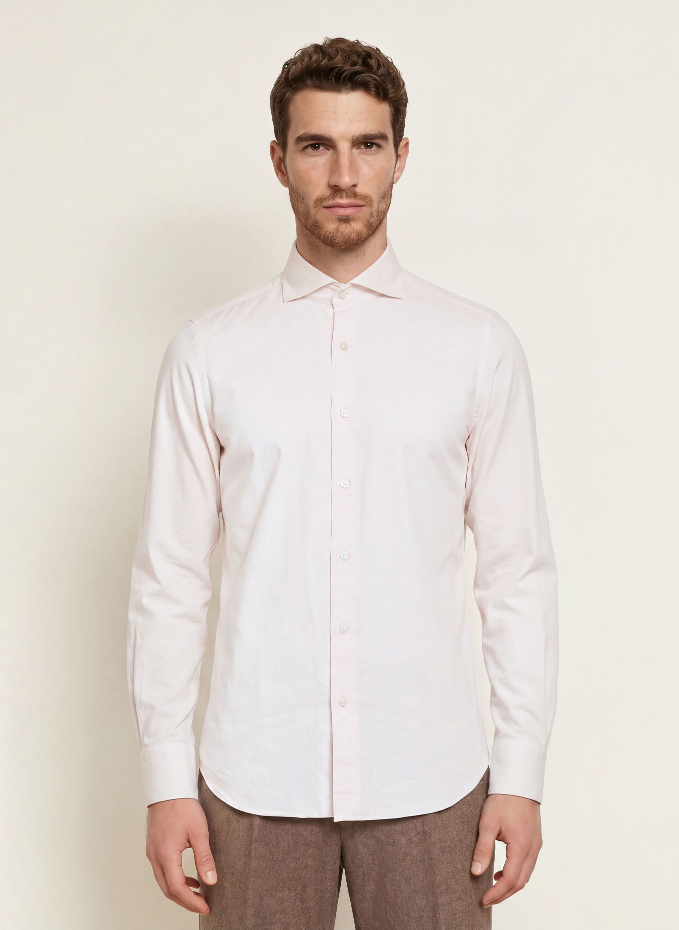 FINAMORE 1925 Flanellhemd TOKYO SERGIO Slim Fit: ECRU