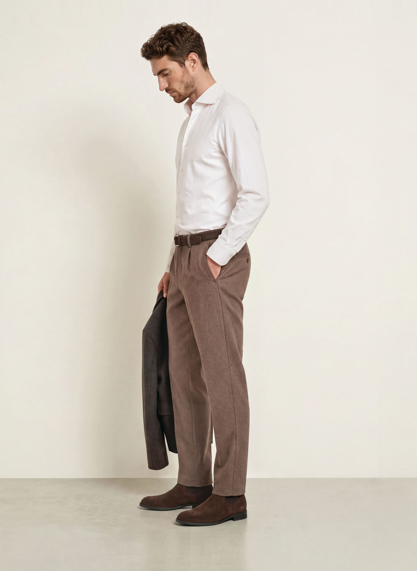 FINAMORE 1925 Flanellhemd TOKYO SERGIO Slim Fit: ECRU